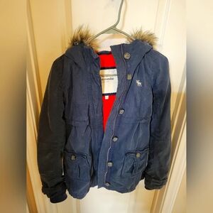 Abercrombie Navy Jacket with Fur Hood Girls Size Large